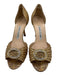 Manolo Blahnik Shoe Size 38 Gold & Tan Leather & Textile Pleated Crystal Pumps Gold & Tan / 38
