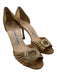 Manolo Blahnik Shoe Size 38 Gold & Tan Leather & Textile Pleated Crystal Pumps Gold & Tan / 38