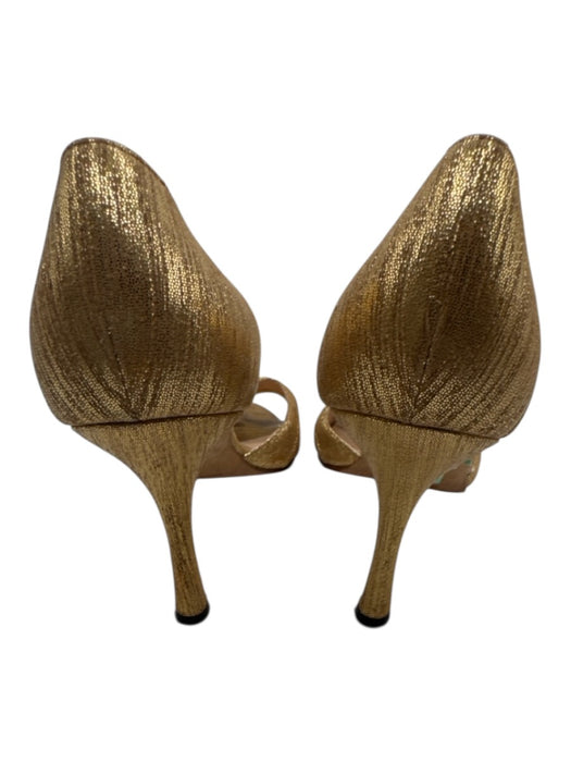 Manolo Blahnik Shoe Size 38 Gold & Tan Leather & Textile Pleated Crystal Pumps Gold & Tan / 38