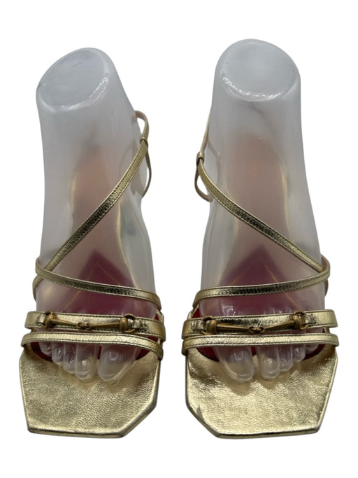 Gucci Shoe Size 39 Gold & Red Leather Square Toe Double Strap Horse Bit Pumps Gold & Red / 39