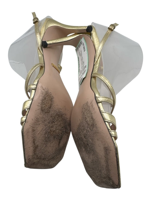 Gucci Shoe Size 39 Gold & Red Leather Square Toe Double Strap Horse Bit Pumps Gold & Red / 39