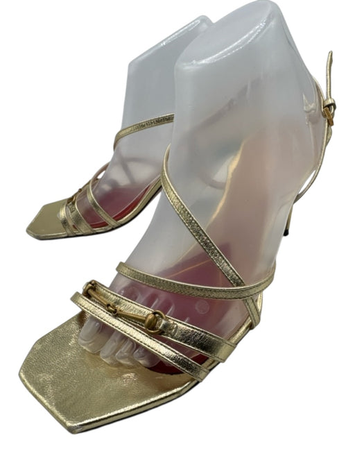 Gucci Shoe Size 39 Gold & Red Leather Square Toe Double Strap Horse Bit Pumps Gold & Red / 39