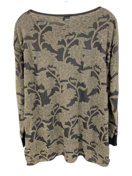 Lafayette 148 Size S Gray & Gold Viscose Blend Long Sleeve Metalic Threading Top Gray & Gold / S
