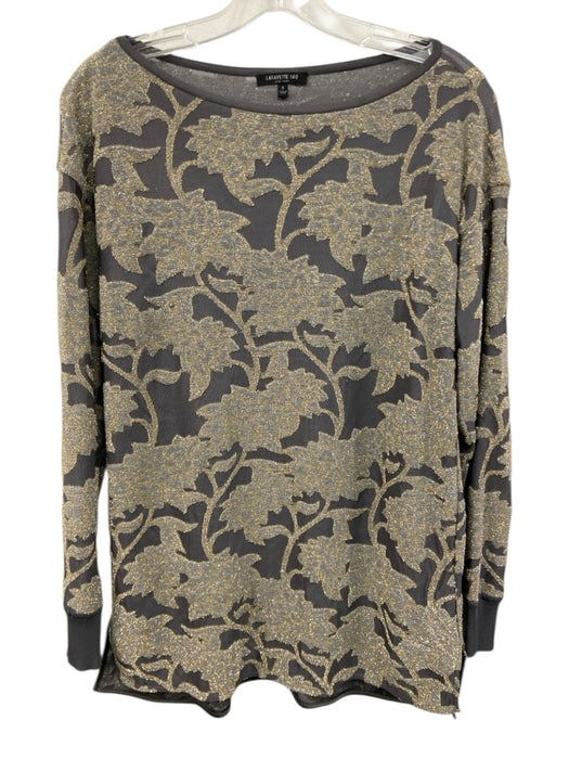 Lafayette 148 Size S Gray & Gold Viscose Blend Long Sleeve Metalic Threading Top Gray & Gold / S