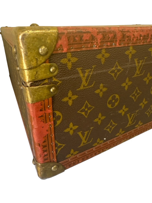 Louis Vuitton Brown & Tan Coated Canvas Brass Hardware Monogram Trunk Luggage Brown & Tan