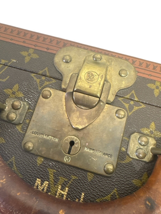 Louis Vuitton Brown & Tan Coated Canvas Brass Hardware Monogram Trunk Luggage Brown & Tan