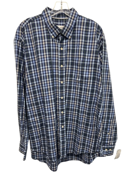 Peter Millar Size XXL Blue & Green Cotton Plaid Button Up Long Sleeve Shirt Blue & Green / XXL