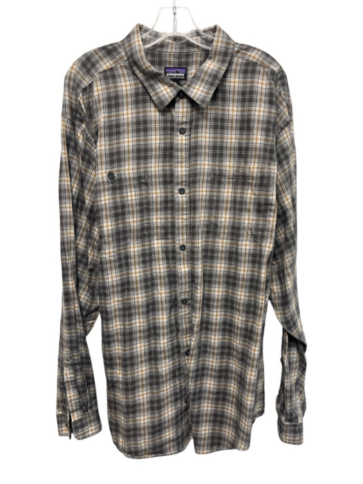 Patagonia Size XXL Gray & Beige Cotton Blend Plaid Flannel Long Sleeve Shirt Gray & Beige / XXL