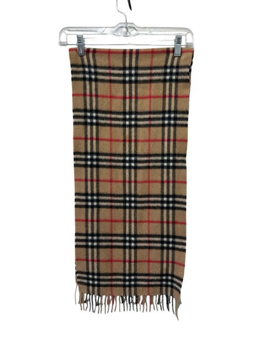 Burberry Brown, Black, Red Cashmere Fringe Tartan Plaid Rectangle scarf Brown, Black, Red / One Size