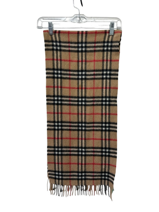 Burberry Brown, Black, Red Cashmere Fringe Tartan Plaid Rectangle scarf Brown, Black, Red / One Size