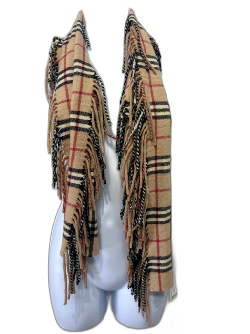 Burberry Beige, Black, Red Cashmere Skinny Tartan Plaid Rectangle Fringe scarf Beige, Black, Red / One Size