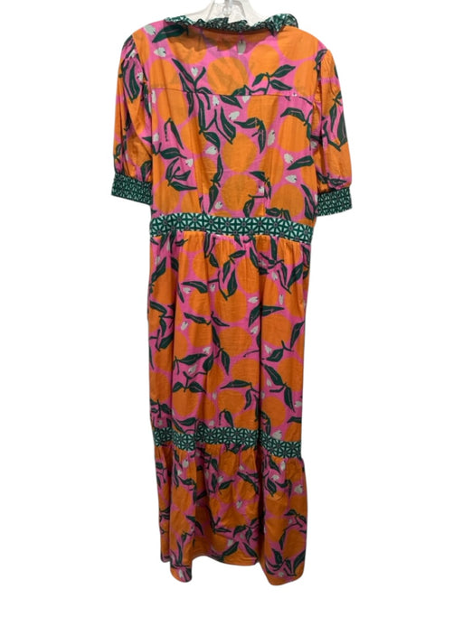Sheridan French Size Medium Orange, Pink, Green Cotton Blend Short Sleeve Dress Orange, Pink, Green / Medium