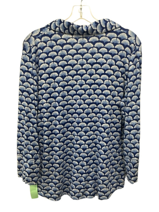 J. McLaughlin Size Large Blue & White Linen Blend Long Sleeve Ginkgo Leaves Top Blue & White / Large