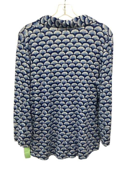 J. McLaughlin Size Large Blue & White Linen Blend Long Sleeve Ginkgo Leaves Top Blue & White / Large