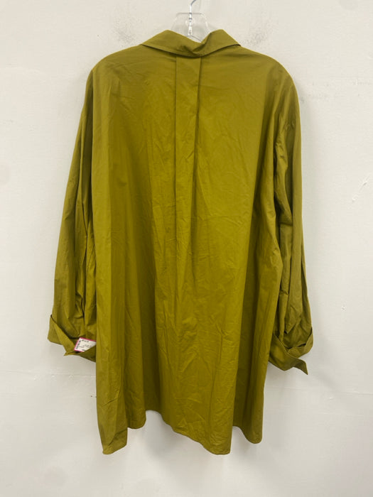 Forte Forte Size 2 Split Pea Green Cotton Blend Long Sleeve lace up Collar Dress