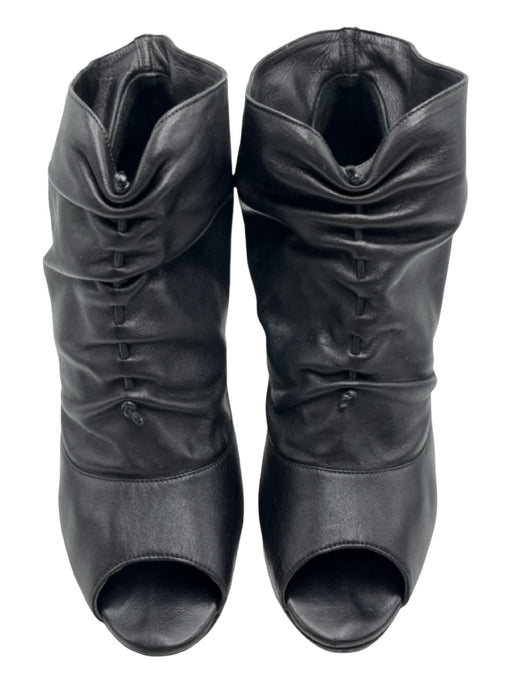Manolo Blahnik Shoe Size 38 Black Leather Ankle High Peep Toe Cinch Detail Pumps Black / 38