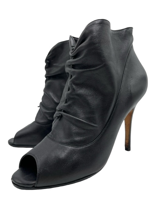 Manolo Blahnik Shoe Size 38 Black Leather Ankle High Peep Toe Cinch Detail Pumps Black / 38