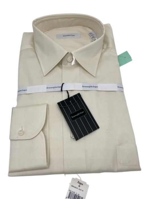 Zegna NWT Size 16.5 Beige Cotton Solid Button Up Point Collar Long Sleeve Shirt Beige / 16.5