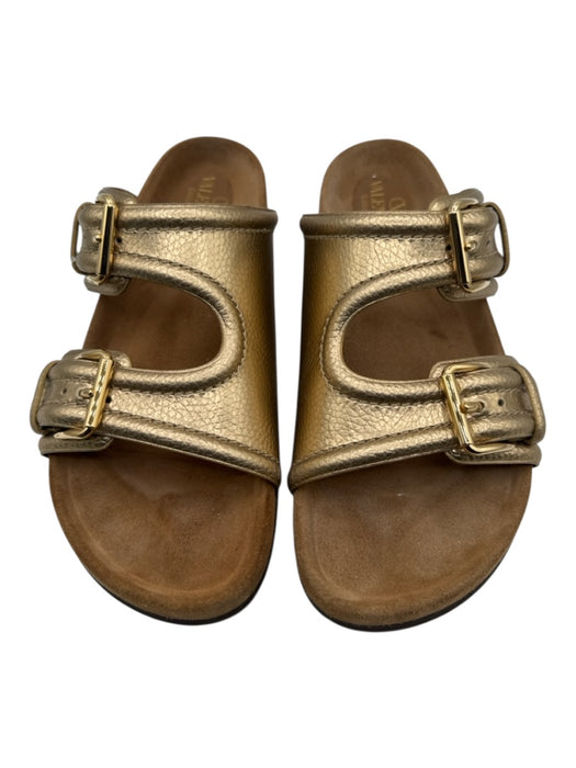Valentino Garavani Shoe Size 40.5 Gold Leather Upper Metallic Slide Mule Sandals Gold / 40.5