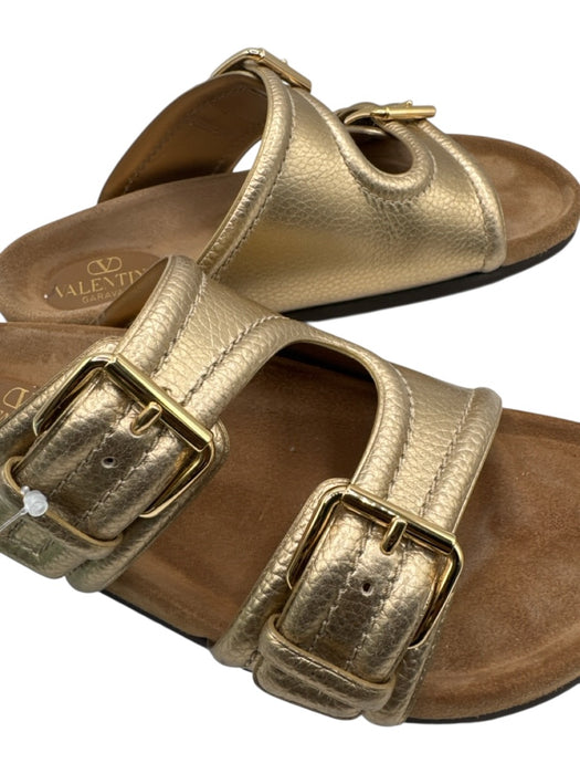 Valentino Garavani Shoe Size 40.5 Gold Leather Upper Metallic Slide Mule Sandals Gold / 40.5