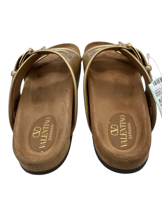 Valentino Garavani Shoe Size 40.5 Gold Leather Upper Metallic Slide Mule Sandals Gold / 40.5