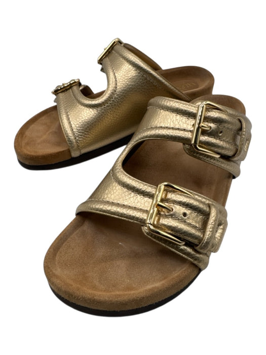 Valentino Garavani Shoe Size 40.5 Gold Leather Upper Metallic Slide Mule Sandals Gold / 40.5