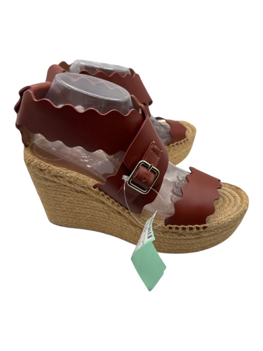 Chloe Shoe Size 41 Tan Brown Leather Upper Criss Cross Wavy Edging Espadrille Tan Brown / 41