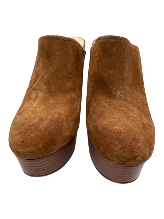 Veronica Beard Shoe Size 9.5 Tan Brown Leather Upper Suede Platform Mules Tan Brown / 9.5