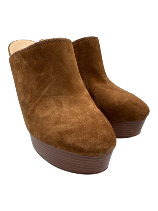 Veronica Beard Shoe Size 9.5 Tan Brown Leather Upper Suede Platform Mules Tan Brown / 9.5