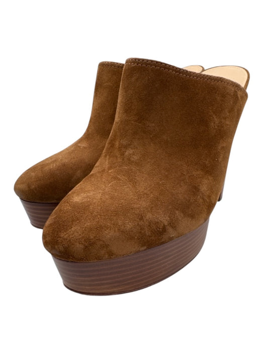 Veronica Beard Shoe Size 9.5 Tan Brown Leather Upper Suede Platform Mules Tan Brown / 9.5