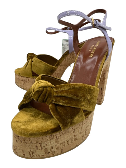 Saint Laurent Shoe Size 41 Pastel Purple & Yellow Tapestry Ankle Buckle Sandals Pastel Purple & Yellow / 41
