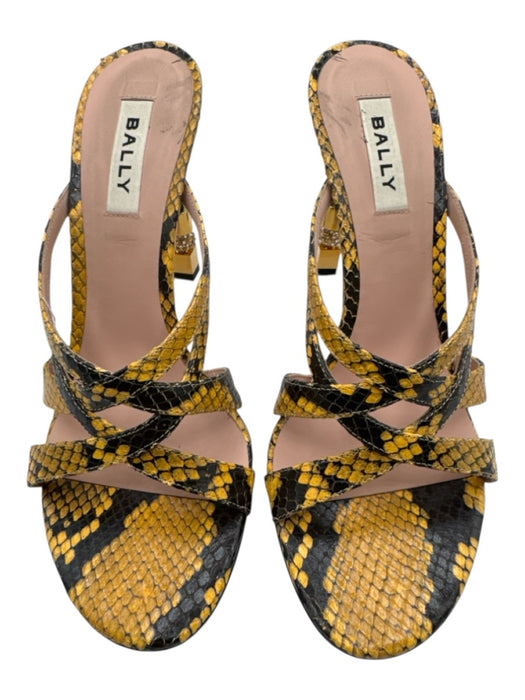 Bally Shoe Size 40 Black & Yellow Leather Upper Snakeskin Weave Mule Sandals Black & Yellow / 40