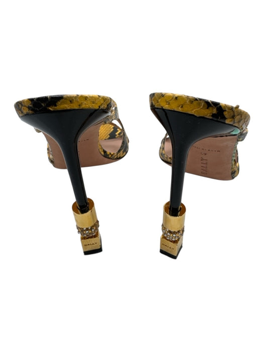 Bally Shoe Size 40 Black & Yellow Leather Upper Snakeskin Weave Mule Sandals Black & Yellow / 40