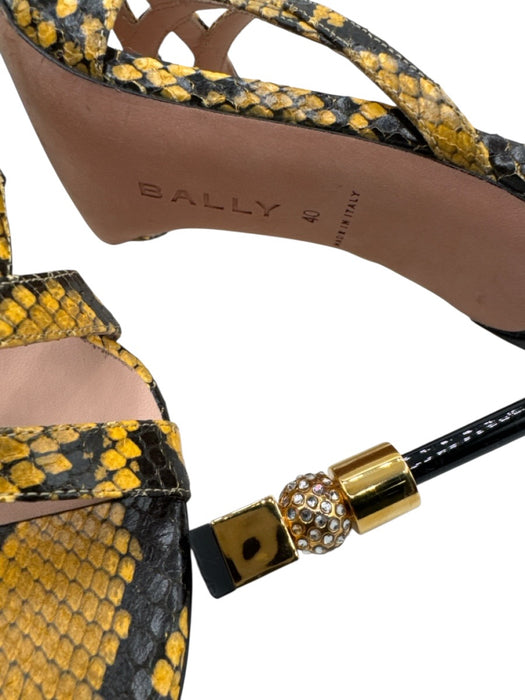 Bally Shoe Size 40 Black & Yellow Leather Upper Snakeskin Weave Mule Sandals Black & Yellow / 40