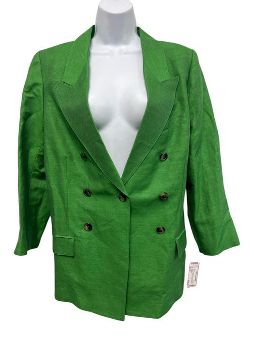 Smythe Size 16 Green Linen & Silk Double Breasted 3/4 Sleeve Blazer Jacket Green / 16