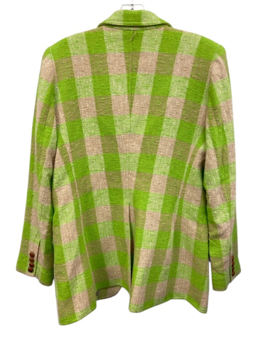 Smythe Size 16 Lime Green & Beige Cotton Blend Tweed Plaid pointed lapel Jacket Lime Green & Beige / 16