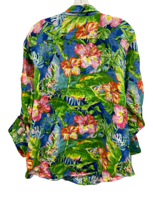 Lauren Ralph Lauren Size L Green, Blue, Multi Linen Floral Long Sleeve Top Green, Blue, Multi / L