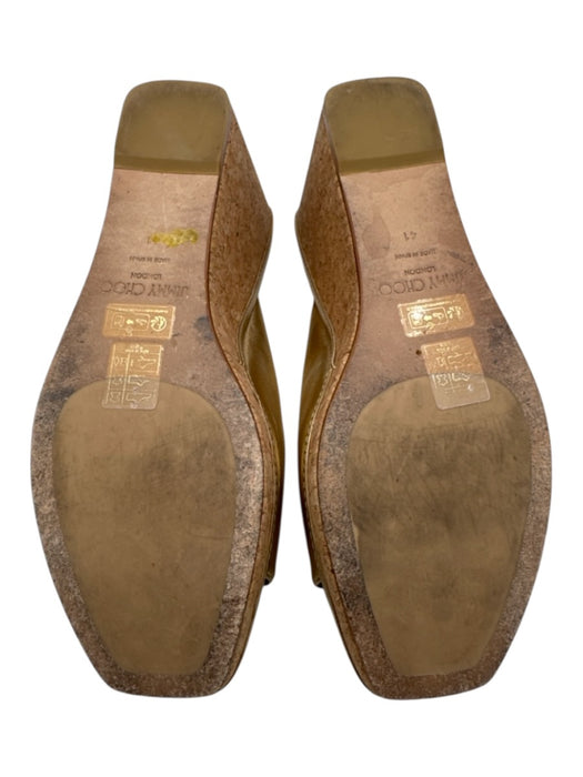 Jimmy Choo Shoe Size 41 Gold Leather Metallic Mule Cork Heel Platform Wedges Gold / 41