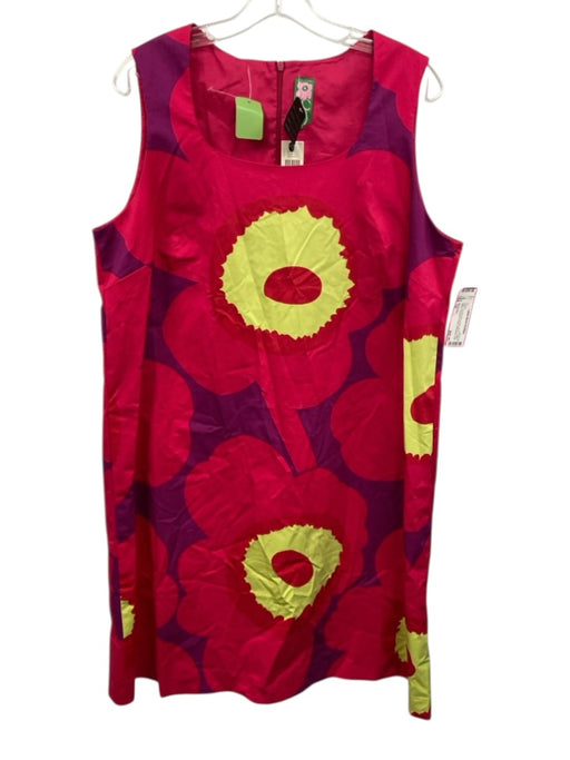 Marimekko Size 14 fuchsia pink, purple, green Cotton Blend Sleeveless Dress fuchsia pink, purple, green / 14