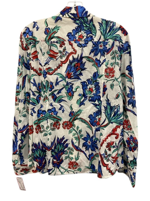 Tory Burch Size 14 White, Blue, Red Cotton painted floral Long Sleeve Top White, Blue, Red / 14