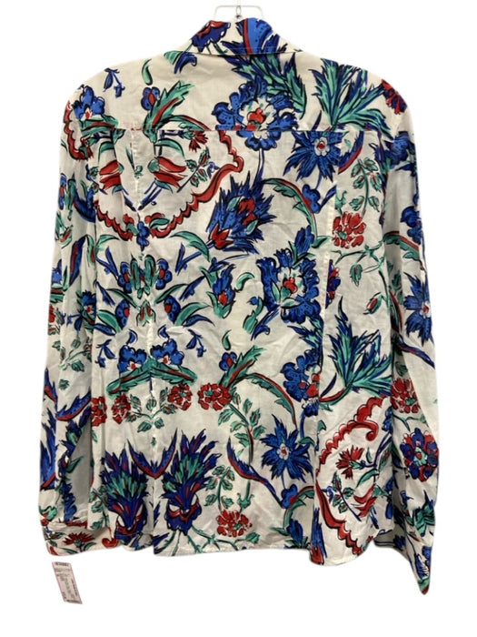 Tory Burch Size 14 White, Blue, Red Cotton painted floral Long Sleeve Top White, Blue, Red / 14