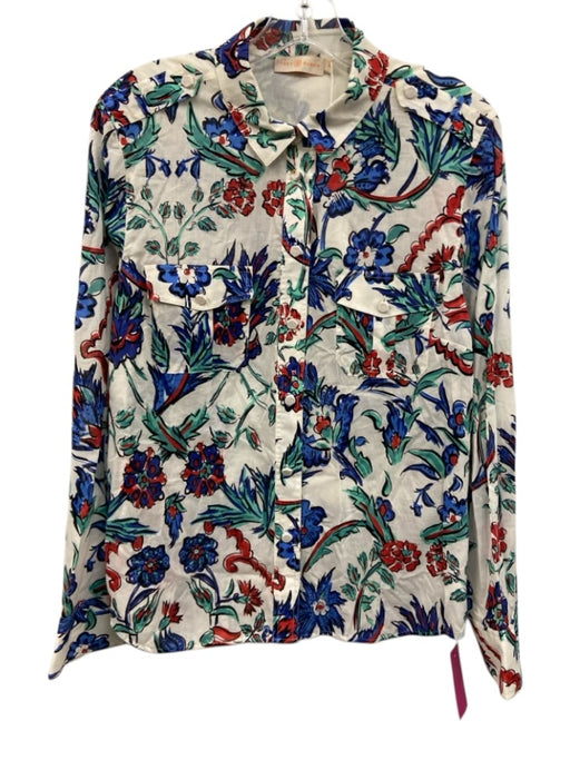 Tory Burch Size 14 White, Blue, Red Cotton painted floral Long Sleeve Top White, Blue, Red / 14