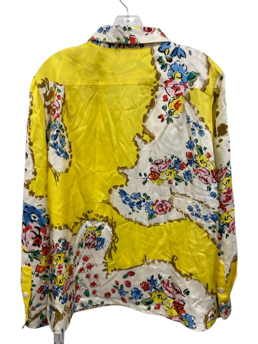 Tory Burch Size 14 yellow, cream, multi Silk Floral Long Sleeve Button Down Top yellow, cream, multi / 14