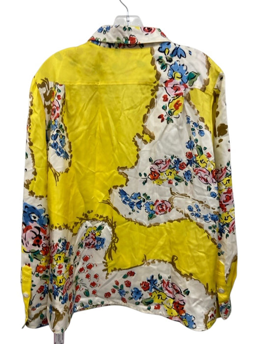 Tory Burch Size 14 yellow, cream, multi Silk Floral Long Sleeve Button Down Top yellow, cream, multi / 14