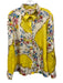Tory Burch Size 14 yellow, cream, multi Silk Floral Long Sleeve Button Down Top yellow, cream, multi / 14