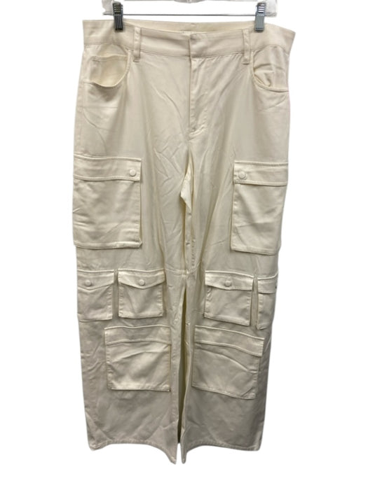 Alice + Olivia Size 14 Ivory White Lyocell blend Wide Leg Mid Rise Cargo Pants Ivory White / 14