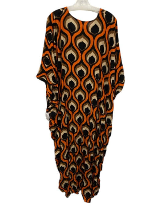 Free People Size One Size Black, Orange & Brown Rayon 3/4 Dolman Sleeve Dress Black, Orange & Brown / One Size
