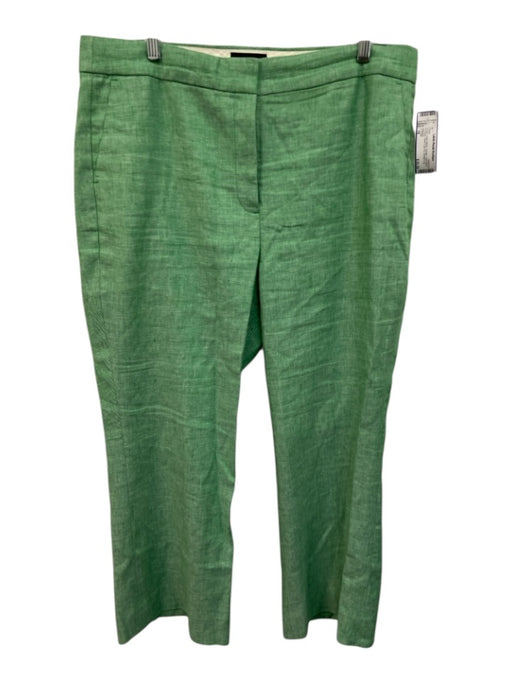 J. Crew Size 16 Green Linen Blend Trouser Decorative Pockets Straight Leg Pants Green / 16