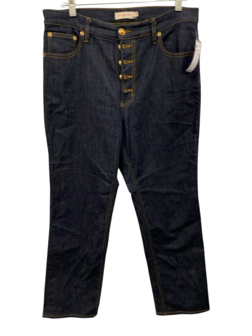 Tory Burch Size 32 Dark Wash Cotton Blend Denim Contrast Stitch Button Fly Jeans Dark Wash / 32