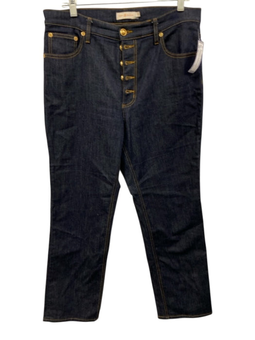 Tory Burch Size 32 Dark Wash Cotton Blend Denim Contrast Stitch Button Fly Jeans Dark Wash / 32